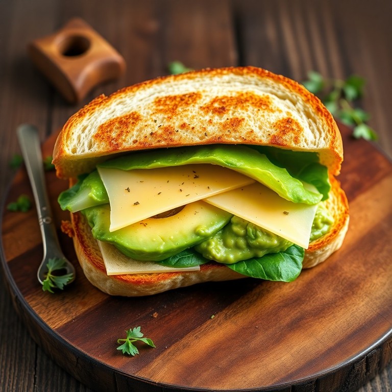 Avocado-Käse-Sandwich mit Römersalat und Kräuterbutter