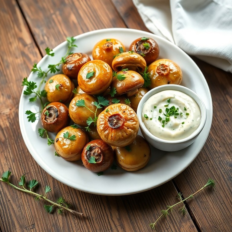 Knoblauch-Champignons mit Kräuter-Dip