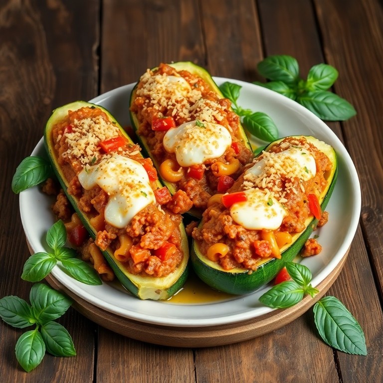 Zapallo Italiano Relleno de Carne con Salsa y Fideos al Horno