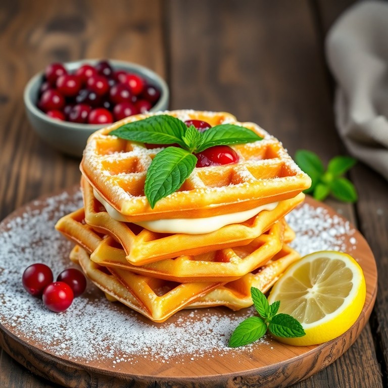 Zitronenwaffel-Sandwiches mit Preiselbeer-Füllung