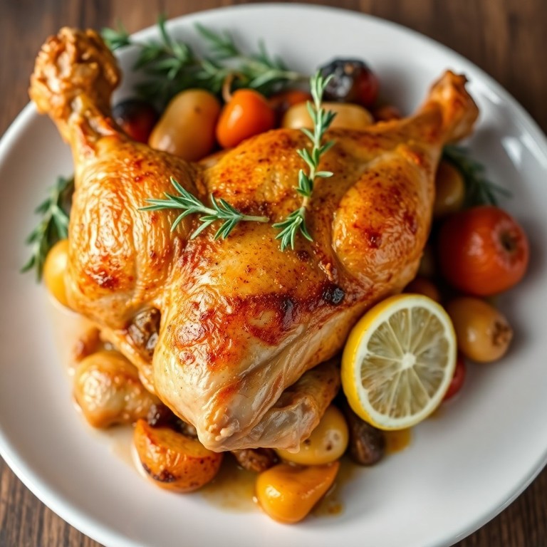 Poulet Rôti aux Herbes et Ail Confit