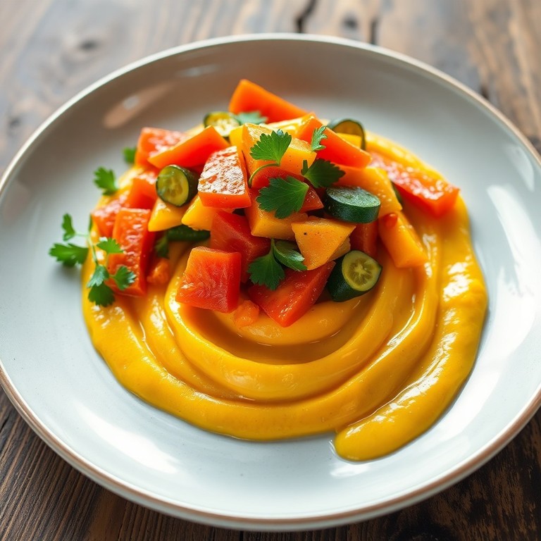 Purê de Mandioquinha e Cenoura com Refogado de Abobrinha Vegano