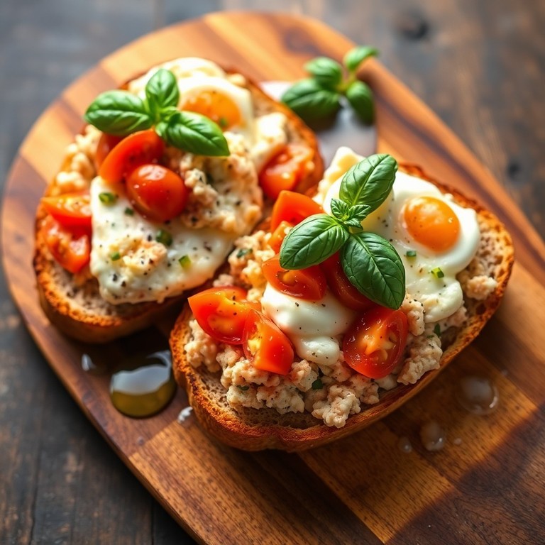 Tostadas de Atún con Huevo Revuelto y Tomates Cherry