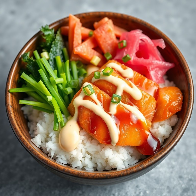 Teriyaki Salmon Sushi Bowl with Crispy Rice Cakes
