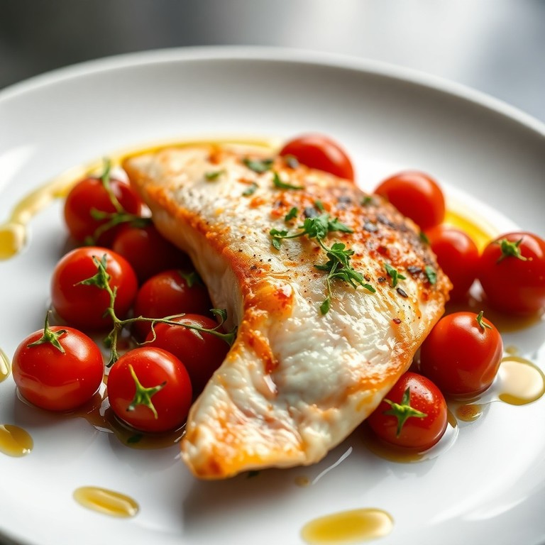 Colin rôti aux herbes et tomates confites