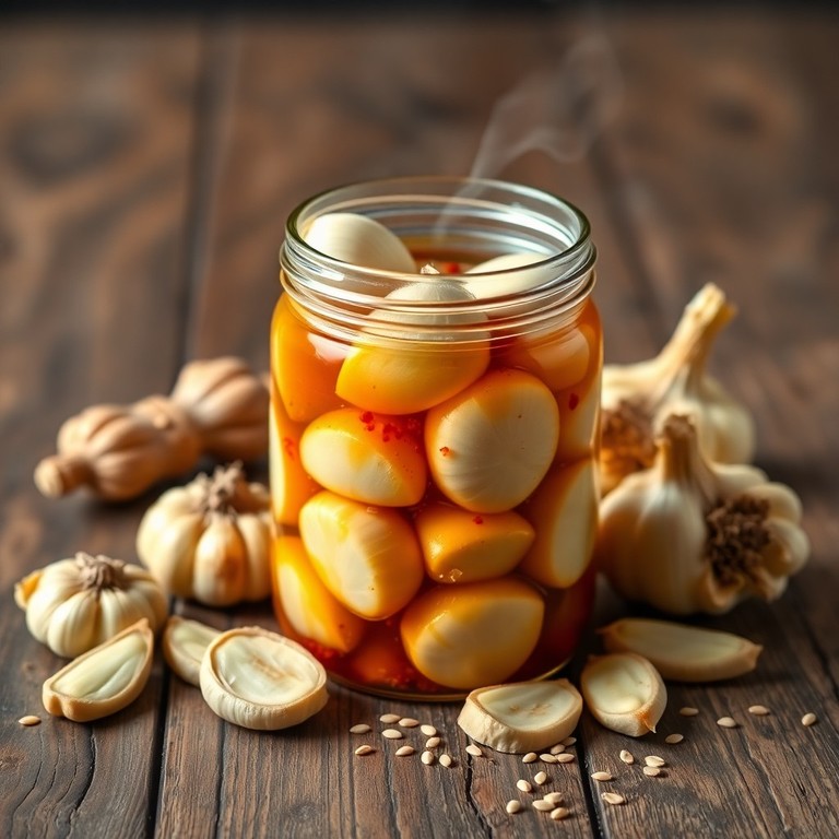 Mild Korean Pickled Garlic with Ginger