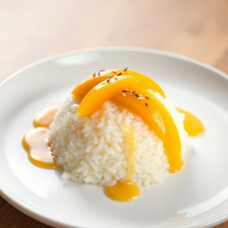 Riz gluant à la mangue avec crème coco-gingembre