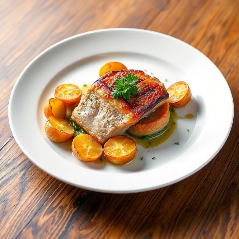Rôti de veau à l’ail des ours et pommes grenailles rôties