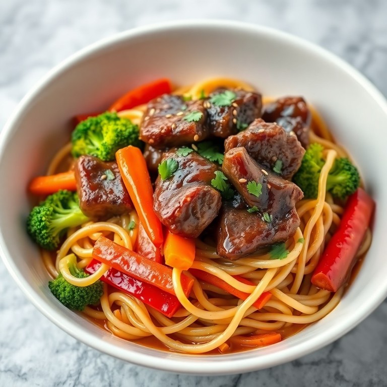 Bœuf sauté façon wok, légumes croquants et nouilles asiatiques