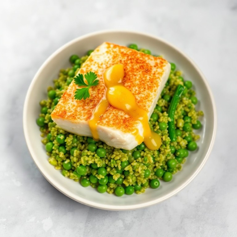 Filet de cabillaud au beurre citronné, quinoa aux légumes verts