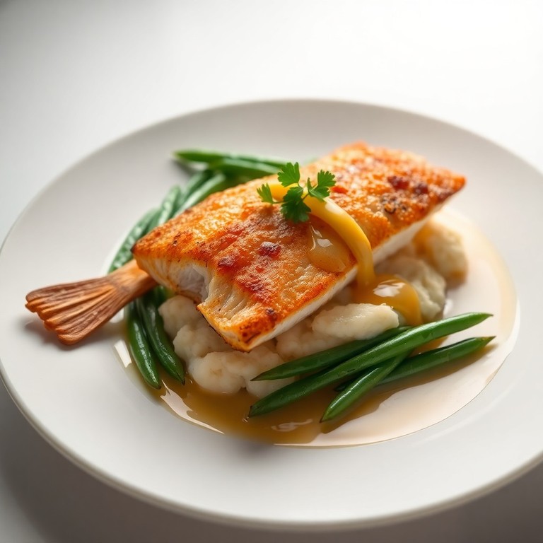 Poisson Meunière, Écrasé de Pommes de Terre et Haricots Verts