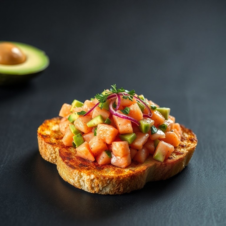 Tartare de saumon et avocat, toasts grillés