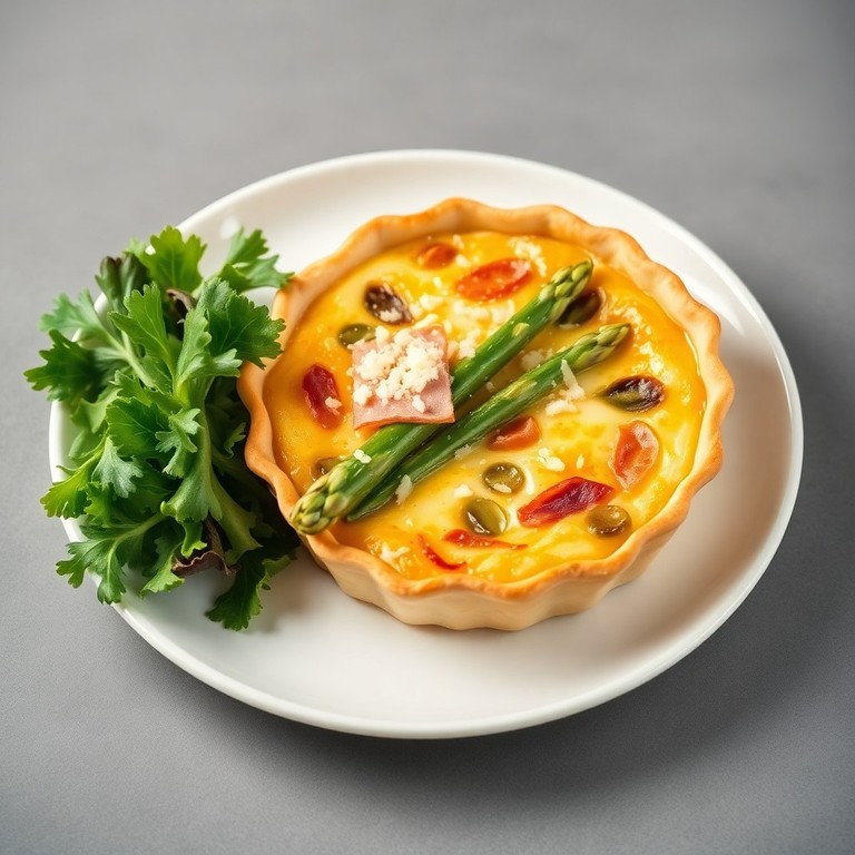 Quiche gourmande aux asperges et jambon cru, salade verte