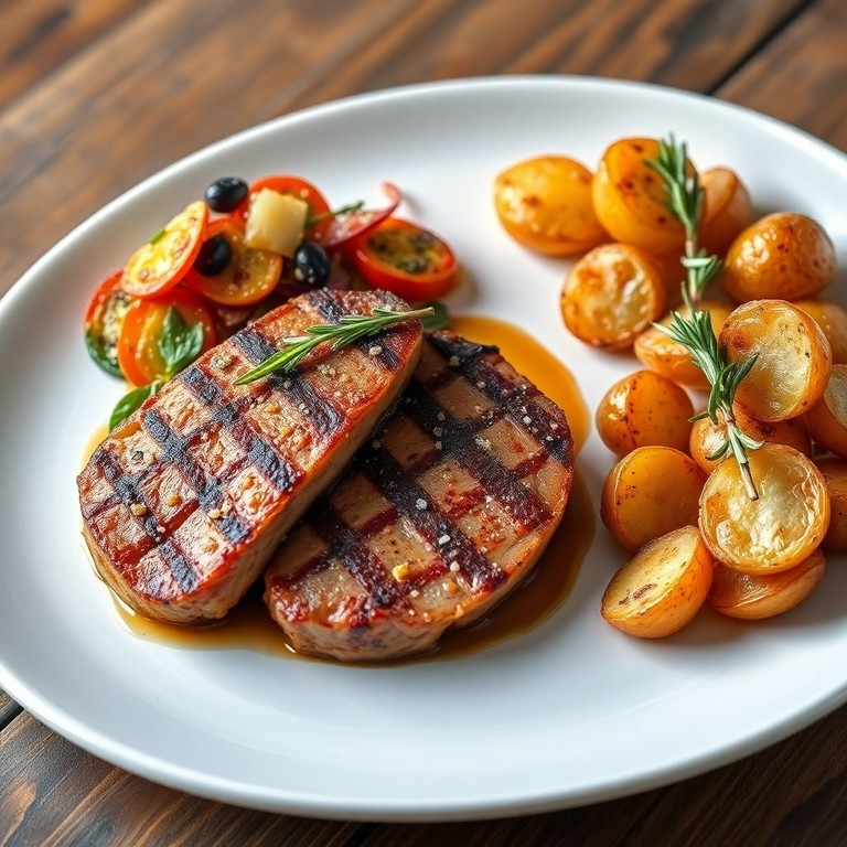 Côte de veau grillée, tian de légumes et pommes grenailles