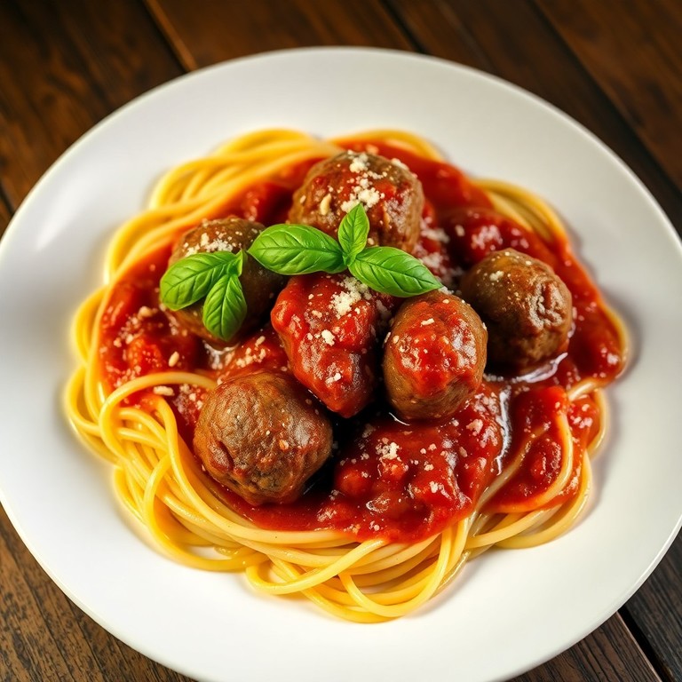 Boulettes de Bœuf Sauce Tomate, Spaghetti au Basilic