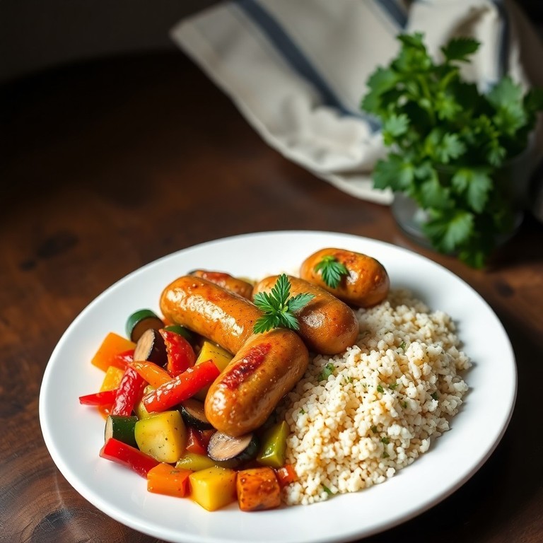 Merguez maison, poêlée de légumes du soleil et semoule parfumée
