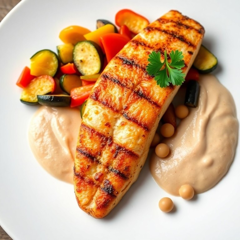 Espadon à la plancha, poêlée de légumes d’été et purée de pois chiches