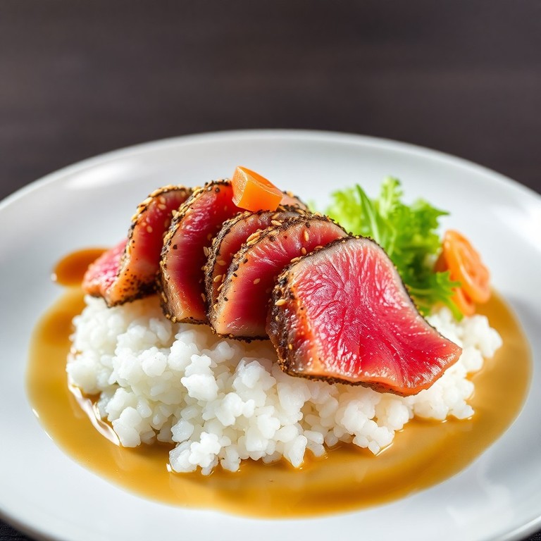 Tataki de Thon au Sésame, Salade de Wakamé et Riz Vinaigré
