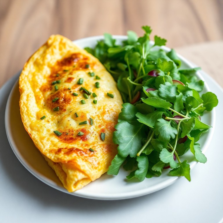 Omelette aux herbes fraîches et salade de jeunes pousses