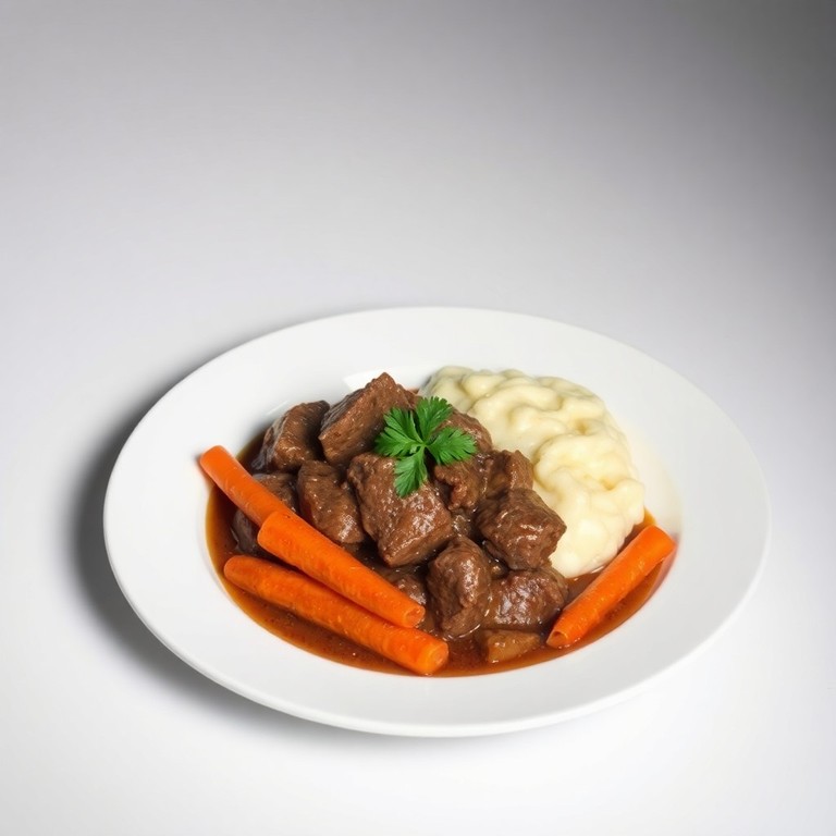 Bœuf Bourguignon, Purée de Pommes de Terre et Carottes Glacées