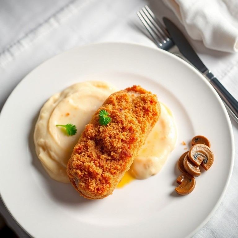 Cordon Bleu Maison, Purée de Pommes de Terre et Champignons Sautés