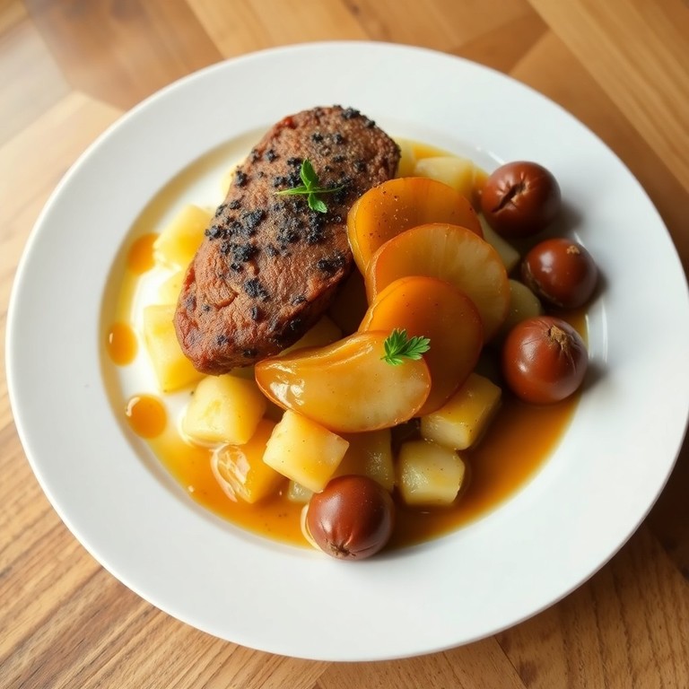 Boudin noir aux deux pommes et poêlée de châtaignes