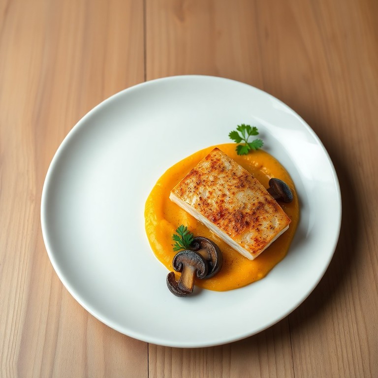 Filet de Cabillaud Meunière, Purée de Patates Douces Express et Champignons de Paris Sauté