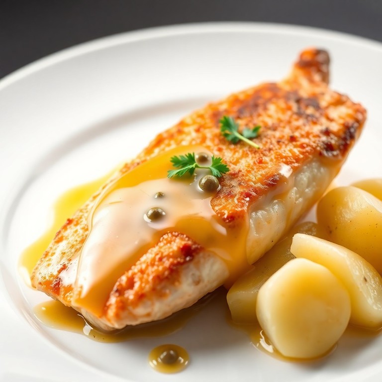 Flügel vom Rochen in Zitronen-Kapern-Buttersauce mit Dampfkartoffeln