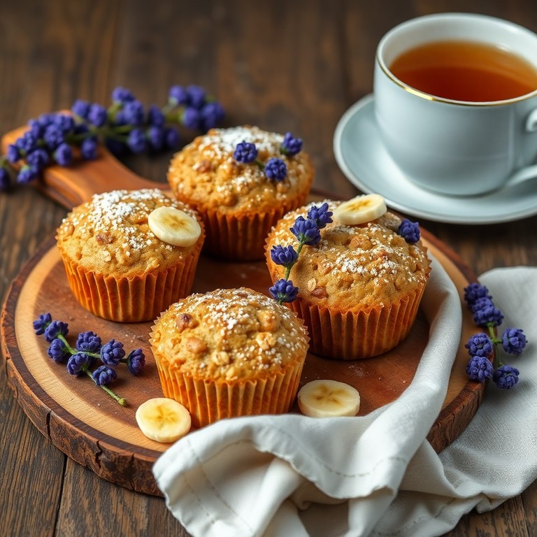 Bolinhos de Banana e Aveia com Infusão de Alfazema Azul