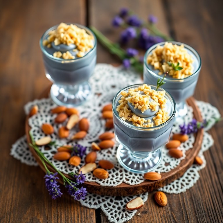 Mousse de Alfazema Azul com Crumble de Amêndoas