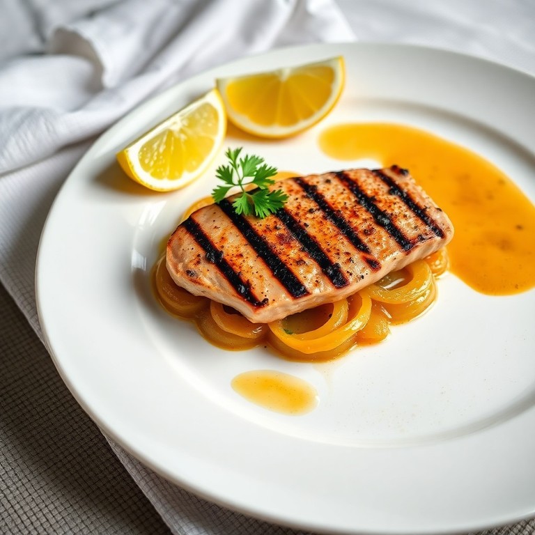 Thon Grillé à la Provençale, Lit d'Oignons Caramélisés