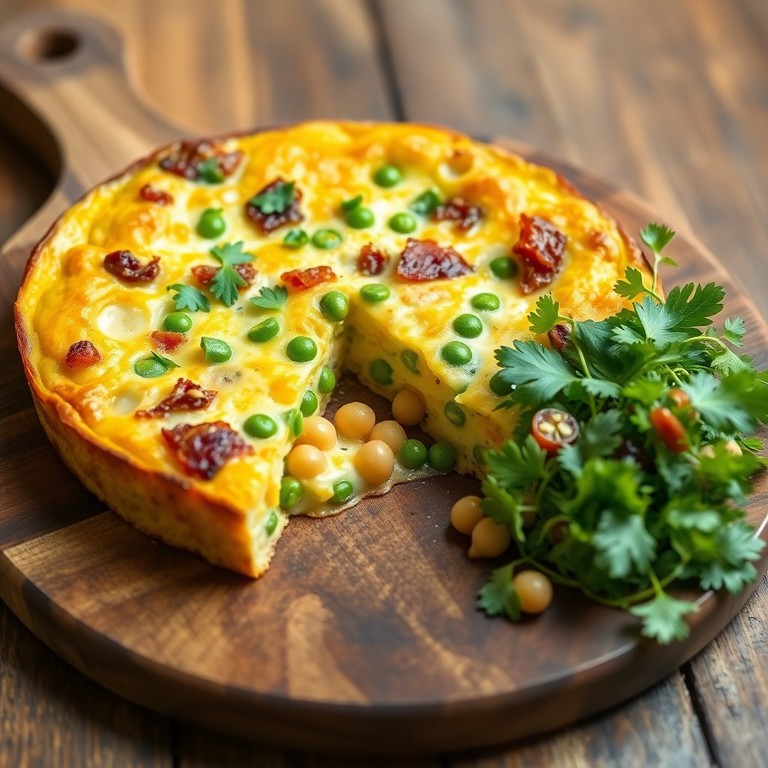 Frittata Primaverile con Uova, Piselli, Ceci e Pancetta Affumicata