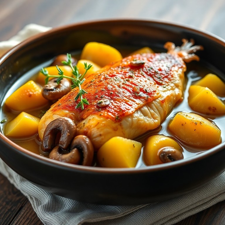 Pintade aux champignons et pommes de terre au thym (Cookeo)