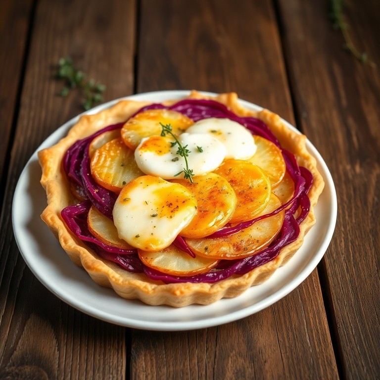 Kartoffel-Rotkraut-Torte mit Käsekruste