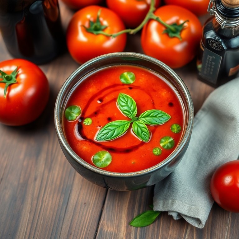Italienische Tomatensuppe mit Basilikum und Balsamico
