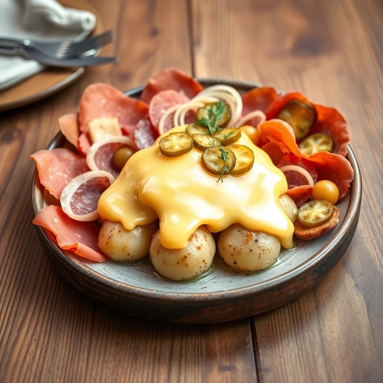 Raclette traditionnelle, pommes de terre et charcuterie artisanale