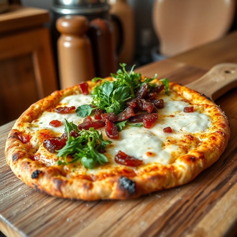 Pizza Savoyarde (Reblochon, Lardons, Crème) et Roquette