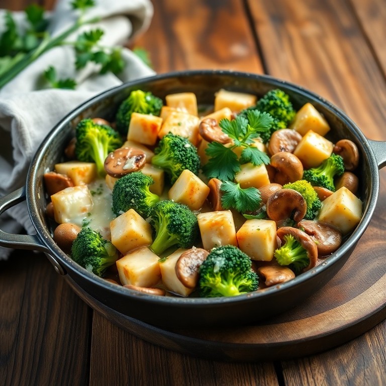 Stovetop Cheesy Broccoli and Paneer Skillet with Mushrooms