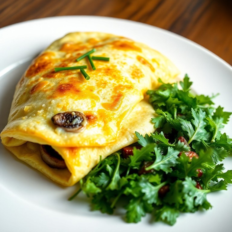 Omelette aux champignons des bois et salade verte