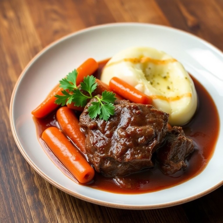 Bœuf Bourguignon Carottes Glacées et Pommes Vapeur