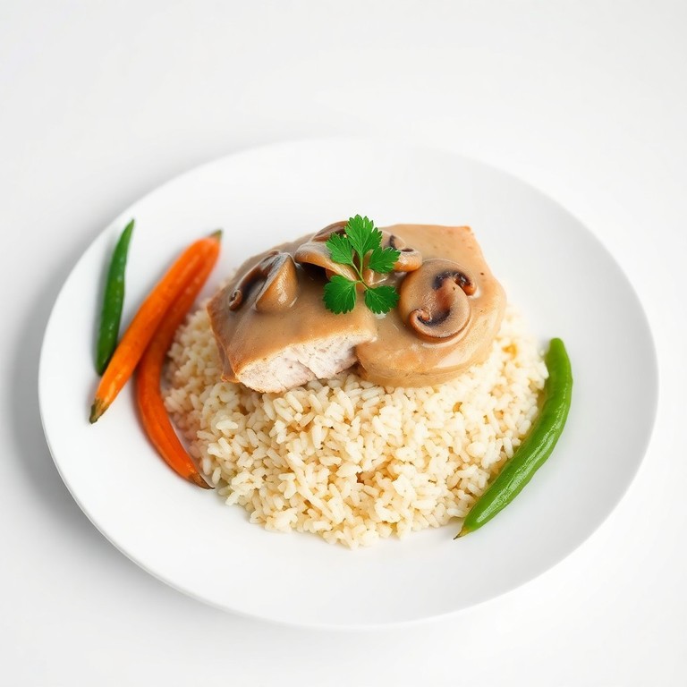 Tournedos de dinde sauce crème et champignons, riz sauvage et légumes glacés