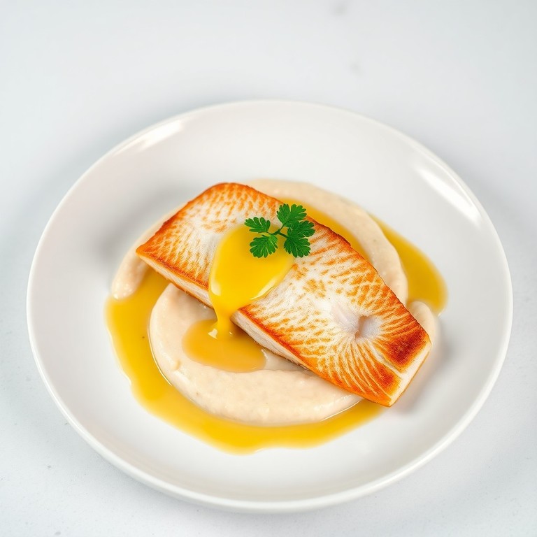 Dos de Colin Sauce Beurre Blanc, Écrasé de Céleri et Haricots Beurre