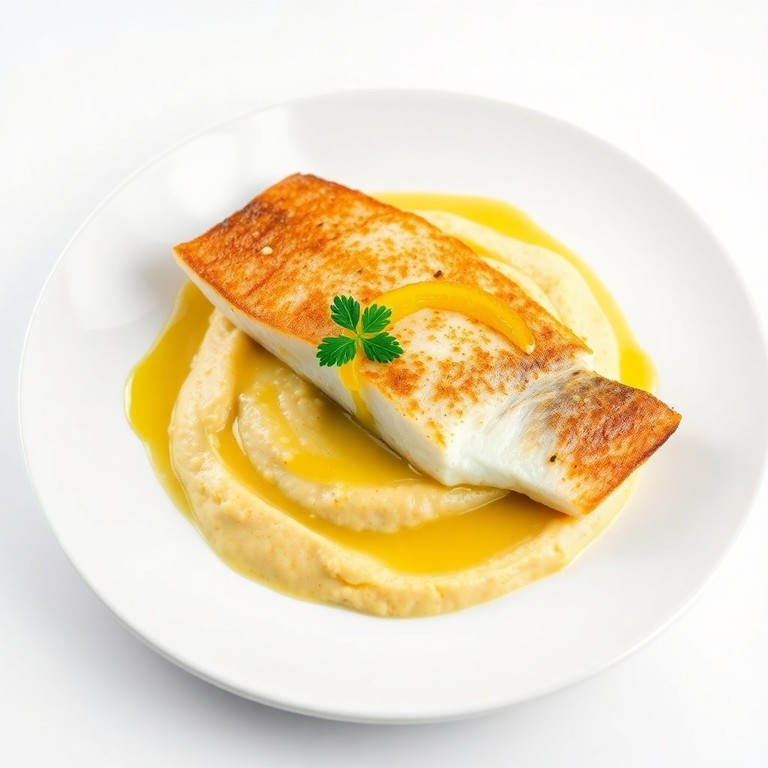 Filet de Bar Rôti, Polenta Crémeuse et Sauce Citronnée