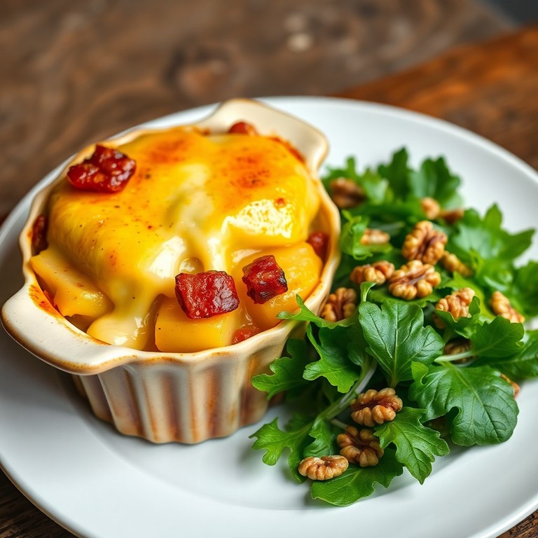 Tartiflette au reblochon et salade de mâche aux noix