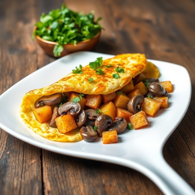 Omelette aux cèpes et pommes sautées