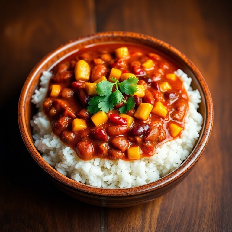 Chili Sin Carne aux Haricots Rouges et Maïs, Servi avec Riz