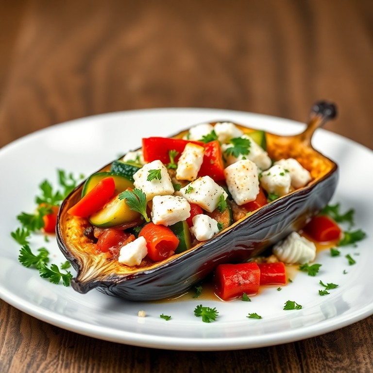 Aubergines farcies aux légumes et feta fondante