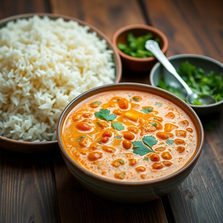 Dahl de Lentilles Corail Crémeux au Lait de Coco, Riz Basmati