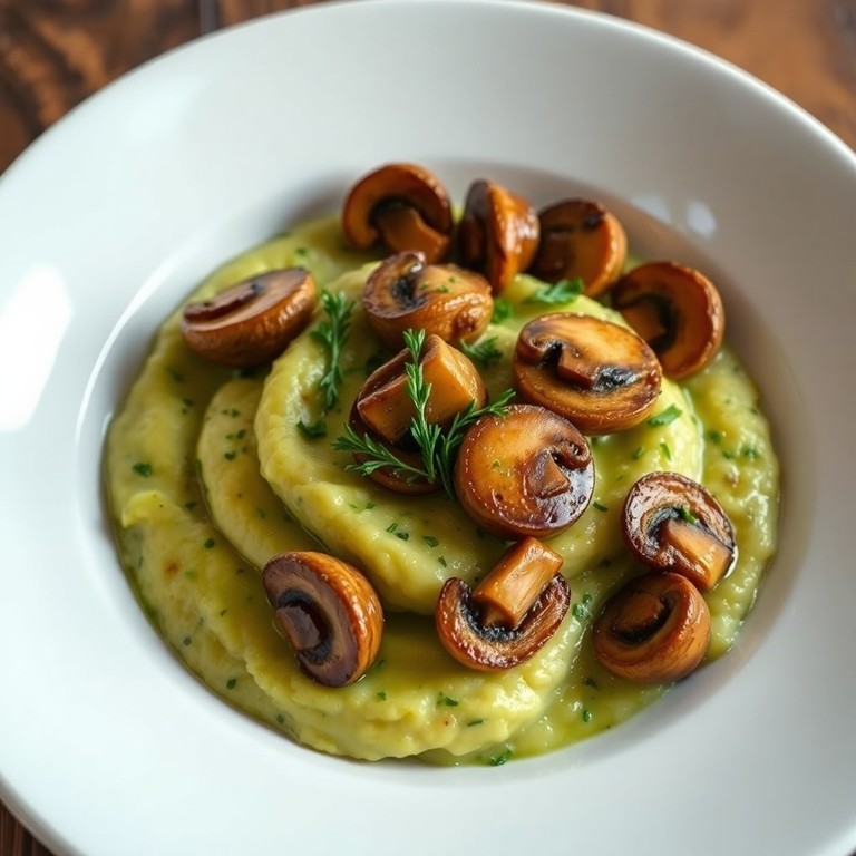 Polenta crémeuse aux herbes et poêlée de champignons végane