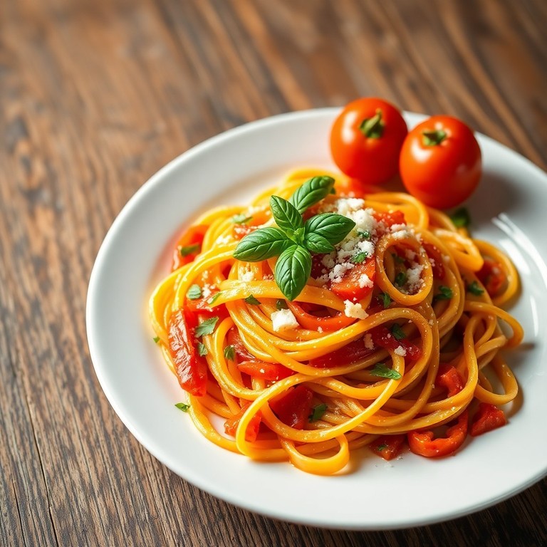 Tagliatelles fraîches à la crème de poivrons et basilic
